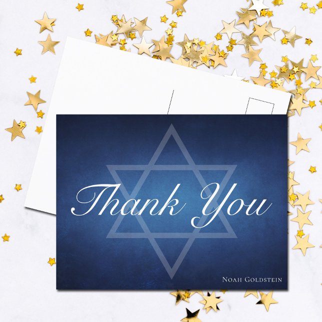 Bar Mitzvah Star of David Custom Jewish Thank You Postcard (Creator Uploaded)