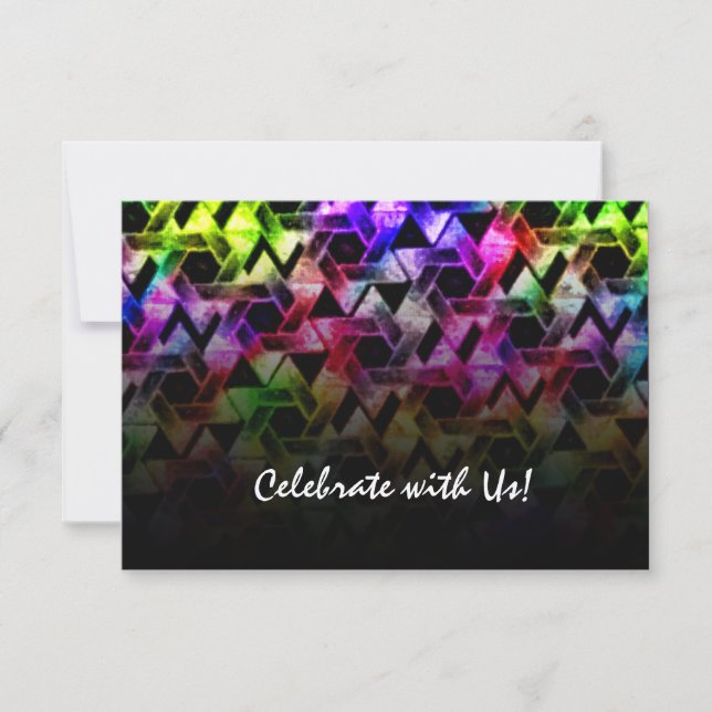 Bar Mitzvah Star of David Damask Black Fade RSVP Card (Front)