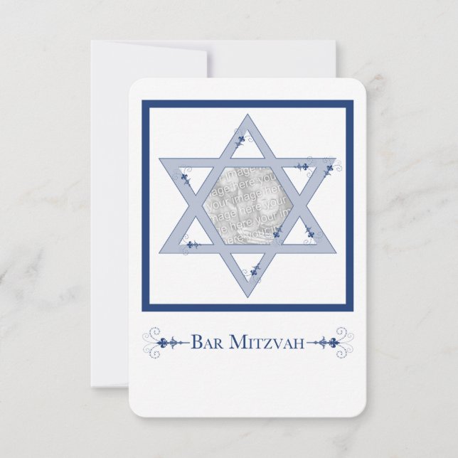 bar mitzvah (star of david elegance photo card) invitation (Front)