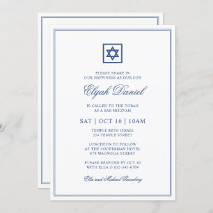 Bar Mitzvah Star of David Elegant Classic Blue Invitation