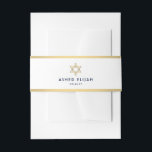 Bar Mitzvah Star of David White Navy Gold Modern Invitation Belly Band<br><div class="desc">Compliment elegant navy blue, white and gold bar mitzvah invitations with stylish customised belly bands. Name and date on this template are simple to personalise or delete. The modern minimalist design features stylish art deco inspired vintage typography and faux gold foil stripes and Star of David. Please note that gold...</div>