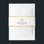Bar Mitzvah Star of David White Navy Gold Modern Invitation Belly Band<br><div class="desc">Compliment elegant navy blue, white and gold bar mitzvah invitations with stylish customised belly bands. Name and date on this template are simple to personalise or delete. The modern minimalist design features stylish art deco inspired vintage typography and faux gold foil stripes and Star of David. Please note that gold...</div>