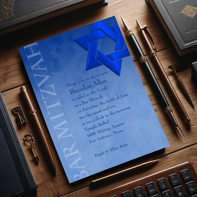 Bar Mitzvah Stylish Blue Star of David Ombre Invitation (Creator Uploaded)