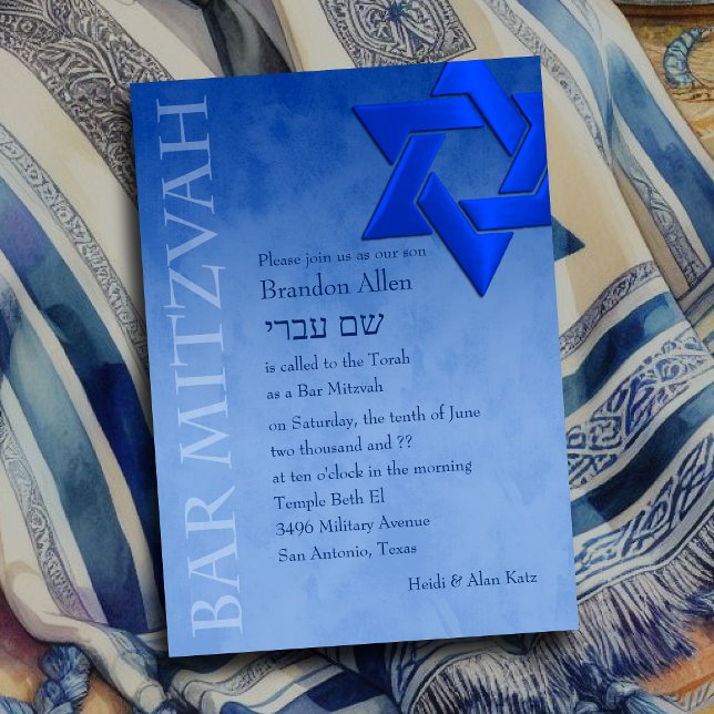 Bar Mitzvah Stylish Blue Star of David Ombre Invitation (Creator Uploaded)