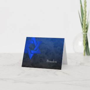 Bar Mitzvah Stylish Blue Star of David Ombre Note Card