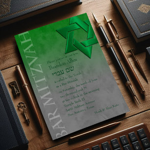 Bar Mitzvah Stylish Green Star of David Ombre Invitation