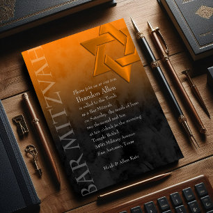 Bar Mitzvah Stylish Orange Star of David Ombre Invitation