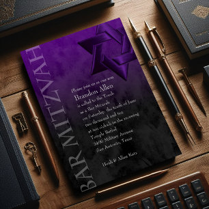 Bar Mitzvah Stylish Purple Star of David Ombre Invitation