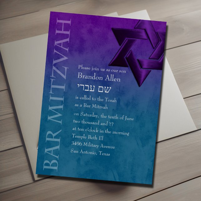 Bar Mitzvah Stylish Purple Star of David Ombre Invitation (Creator Uploaded)
