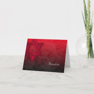 Bar Mitzvah Stylish Red Star of David Ombre Note Card