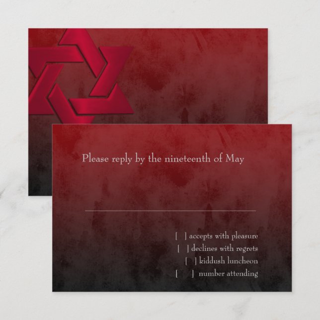 Bar Mitzvah Stylish Red Star of David Ombre RSVP Card (Front/Back)