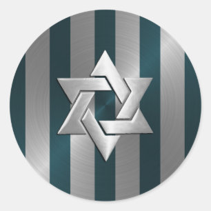 Bar Mitzvah Teal and Silver Stripe Star of David Classic Round Sticker