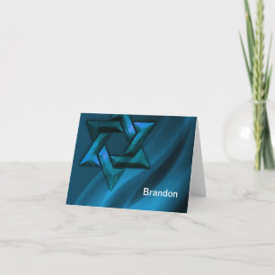 Bar Mitzvah Teal Blue Star of David Thank You Card
