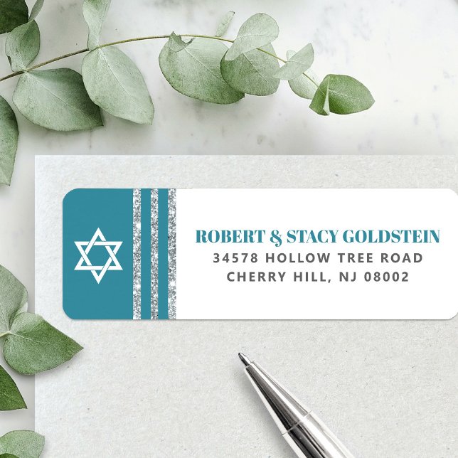 Bar Mitzvah Teal Silver Tallit Bold Return Address Label (Creator Uploaded)