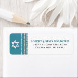 Bar Mitzvah Teal Silver Tallit Bold Return Address Label<br><div class="desc">Be proud, rejoice and celebrate this milestone of your favourite Bar Mitzvah whenever you use this cool, unique, modern, personalised return address label! Bold, dusty teal blue green and grey typography, a white Star of David and a dusty teal blue green and silver glitter striped tallit inspired graphic overlay a...</div>