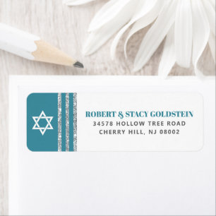 Bar Mitzvah Teal Silver Tallit Bold Return Address Label