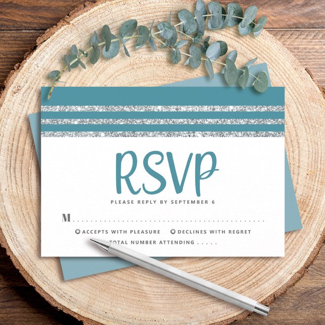 Bar Mitzvah Teal Silver Tallit Script Modern Bold RSVP Card (Creator Uploaded)