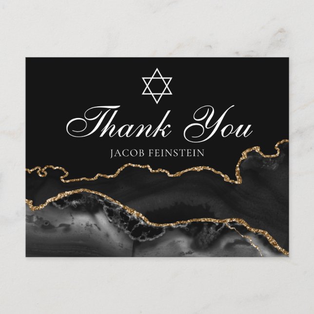Bar Mitzvah Thank You Black Gold Star of David Postcard (Front)