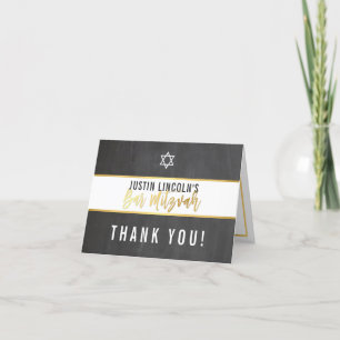 BAR MITZVAH THANK YOU chalkboard gold writing Card