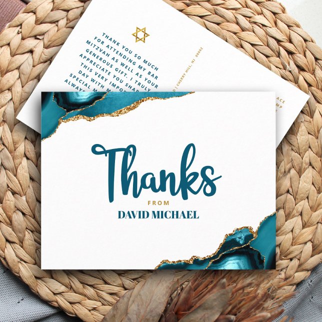 Bar Mitzvah Turquoise Agate Bold Script Thank You  Postcard (Creator Uploaded)