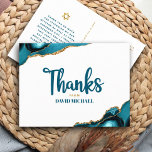 Bar Mitzvah Turquoise Agate Bold Script Thank You  Postcard<br><div class="desc">Make sure your favourite Bar Mitzvah shows his appreciation to all who supported his milestone event! Send out this cool, unique, modern, personalised thank you postcard. Turquoise blue handwritten script and bold, sans serif typography overlay a simple, clean white background with turquoise blue agate rocks accented with faux gold veins....</div>