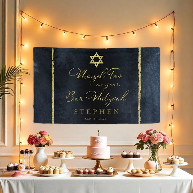 Bar Mitzvah Watercolor Banner Abstract Blue Gilded (Creator Uploaded)