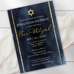 Bar Mitzvah Watercolor Invitation   Abstract Blue
