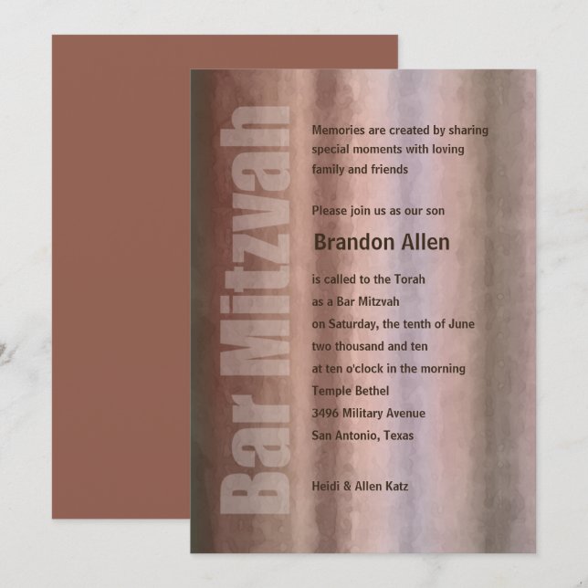 Bar Mitzvah Watercolor Stripes Invitation (Front/Back)