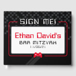 BAR MITZVAH WELCOME gamer cool trendy black red Guest Book<br><div class="desc">by kat massard >>> WWW.SIMPLYSWEETPAPERIE.COM <<< - - - - - - - - - - - - - - - - A super cool GAMER THEMED welcome sign for your event. Setup as a template it is simple for you to add your own details, or hit the customise button...</div>
