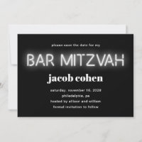 Bar Mitzvah White Neon Lights Save The Date