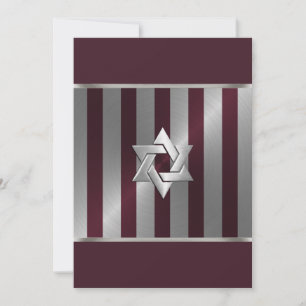 Bar Mitzvah Wine and Silver Stripe Invitation