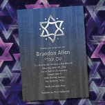 Bar Mitzvah Wood Look Blue Gray Silver Star Invitation<br><div class="desc">Designed by Carrie Fink.  Printed and shipped by Zazzle or their partners.</div>