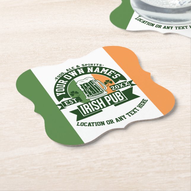Bar Name Irish Pub Personalised St. Patrick's Day Paper Coaster (Angled)