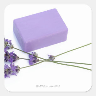 Bar of lavender soap made from 100% natural oils square sticker