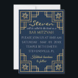 Bar or Bat Mitzvah Blue n Gold Art Deco Invitation<br><div class="desc">Bar or Bat Mitzvah Blue and Gold/Art Deco Invitation with Envelope. Personalise by deleting text on the front and adding your own. Choose your favourite font style, colour, and size. All design elements can be edited and/or transferred to other Zazzle products. Background colour, black, can be changed out on either...</div>