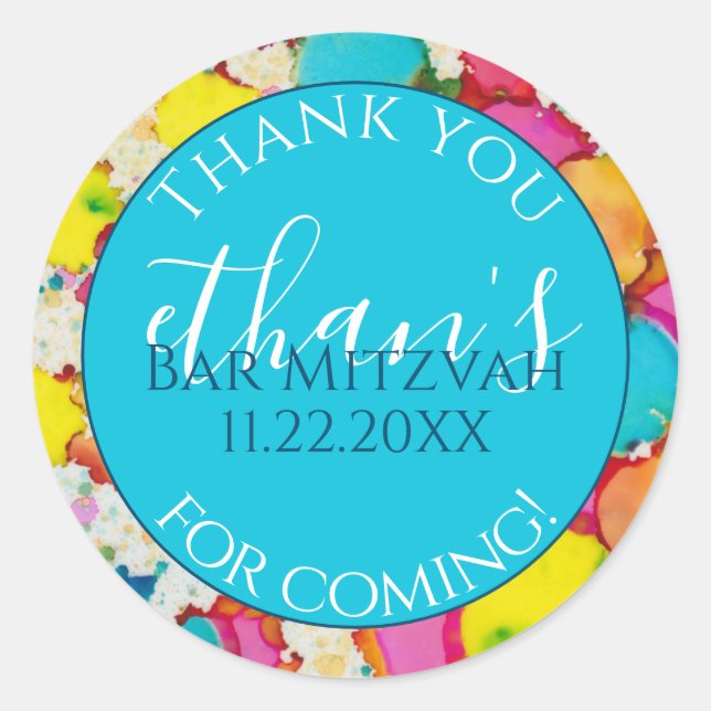 Bar or Bat Mitzvah Confetti Design Round Sticker (Front)