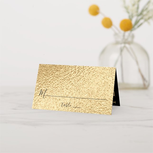 Bar or Bat Mitzvah Elegant Gold and Black Place Card (Front)