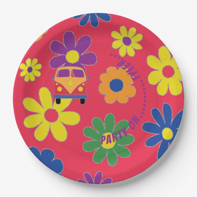 Bar or Bat Mitzvah Flower Paper Plate (Front)