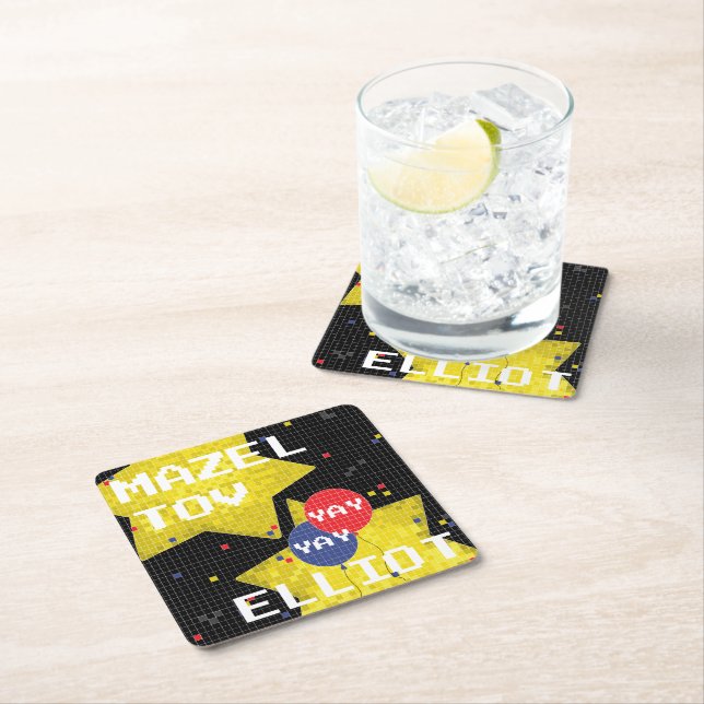 Bar or Bat Mitzvah GAME ON Square Paper Coaster (Insitu)