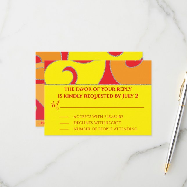 Bar or Bat Mitzvah RSVP Silvery Swirls (Front/Back In Situ)