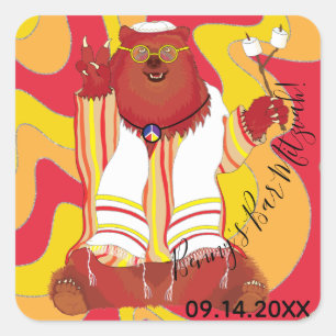 Bar or Bat Mitzvah Sticker Square Hippie Bear