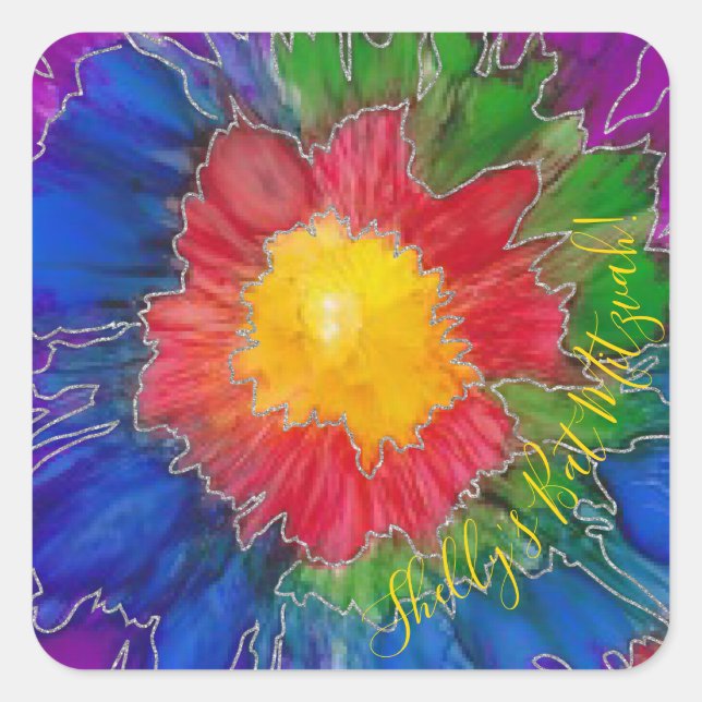 Bar or Bat Mitzvah  Stickers SquareTie Dye Flowers (Front)