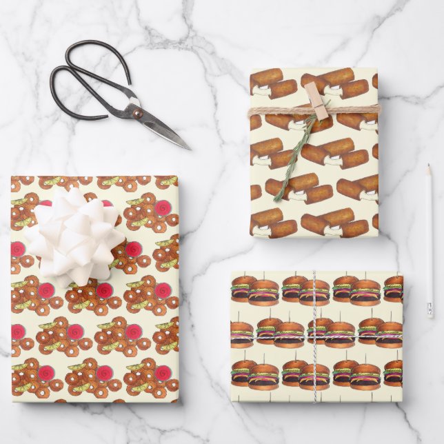Bar Pub Snacks Calamari Sliders Mozzarella Sticks Wrapping Paper Sheet (Front)