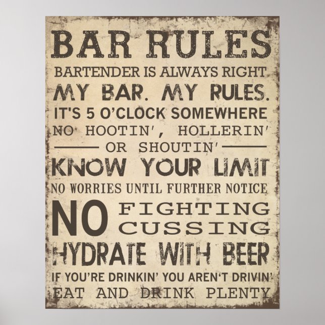 Bar Rules Poster (Front)
