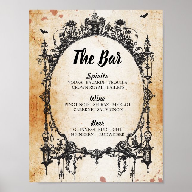 Bar Rustic Gothic Halloween Sign Wedding Reception (Front)