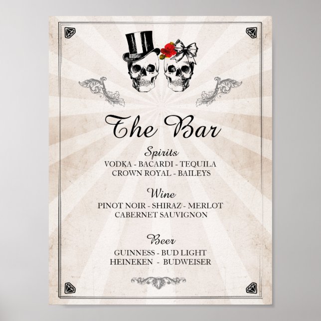 Bar Rustic Skull Halloween Sign Wedding Reception (Front)