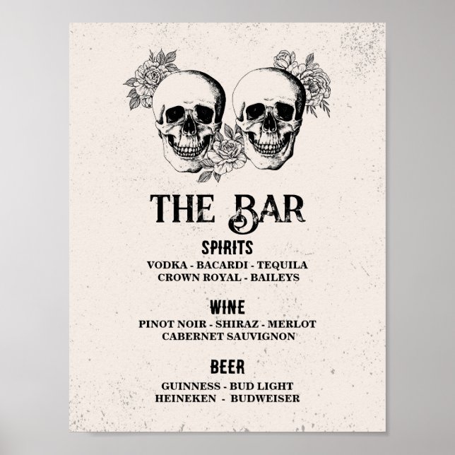 Bar Rustic Skull Halloween Sign Wedding Reception (Front)