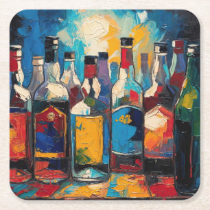 "Bar Shelf Bottle Collection" (Style 10) Square Paper Coaster