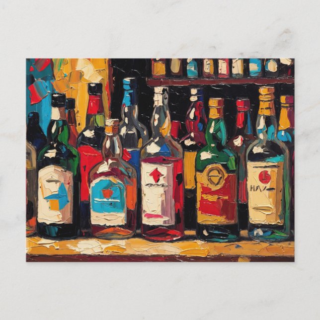 "Bar Shelf Bottle Collection" (Style 2) Holiday Postcard (Front)