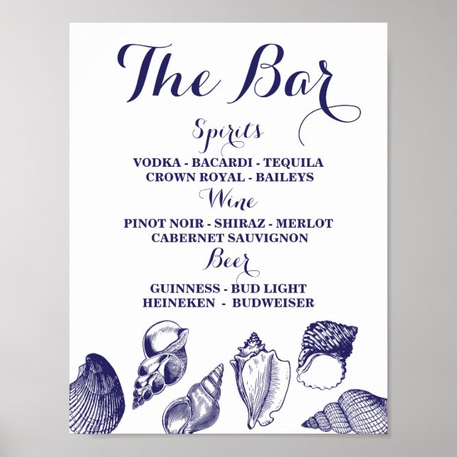 Bar Sign Beach Wedding Reception Shells Ocean Sea (Front)